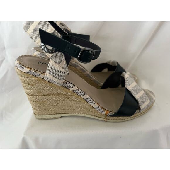 Sperry Top Sider wedge sandals, woven, ankle strap, blue/gray, 7M - Picture 2 of 6